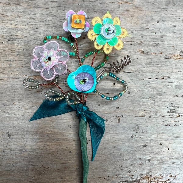 Posy Button and Bead Brooch