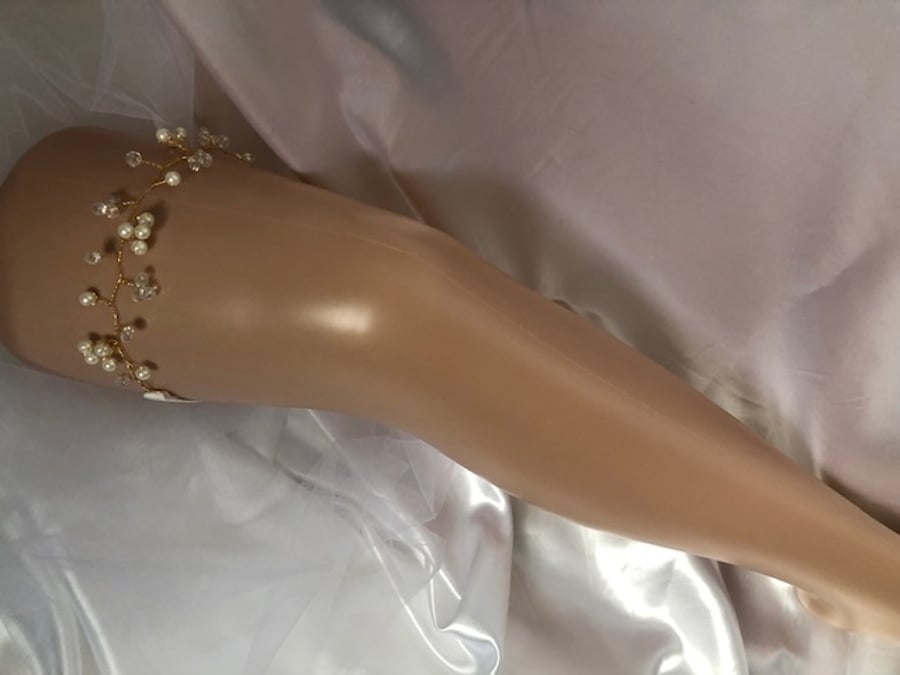 Ivory & Gold Bridal Vine Garter - Other Options - Many Sizes Available - Boho 