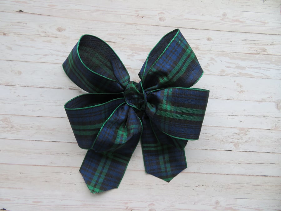 Black Watch Tartan Retro Style Clip In Hair Bow