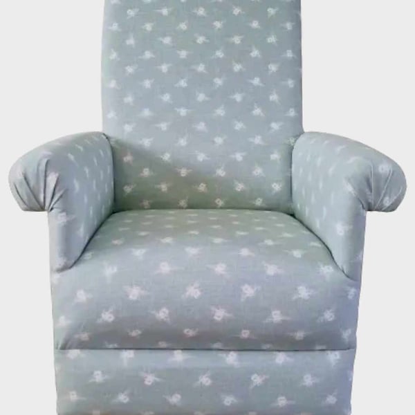 Duck Egg Armchair Adult Chair Bees Fabric Green Insects Botanical Nursery Small