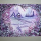 original art fantasy glitter watercolour landscape ( ref FA9 P5 )