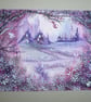 original art fantasy glitter watercolour landscape ( ref FA9 P5 )