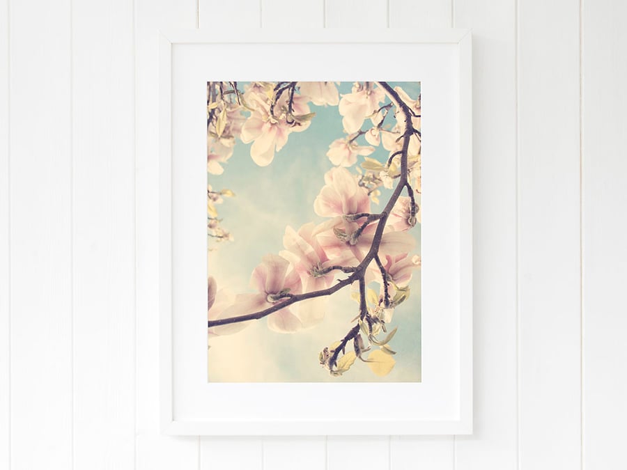 Magnolia spring bedroom art, Floral living room art, Pastel hallway art