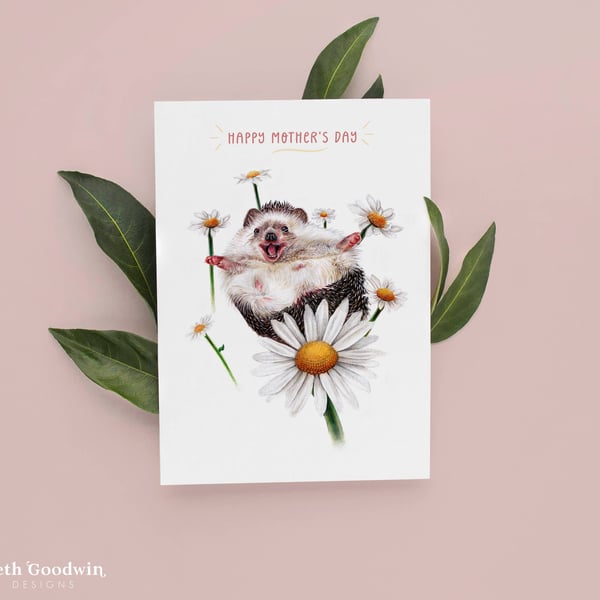 Hedgehog Mother's Day Card - Cute Card for Mums, Floral Mothers Day Cards