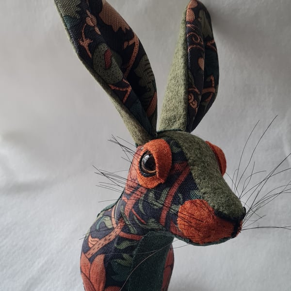 Faux hare head wall mount in William Morris fabric