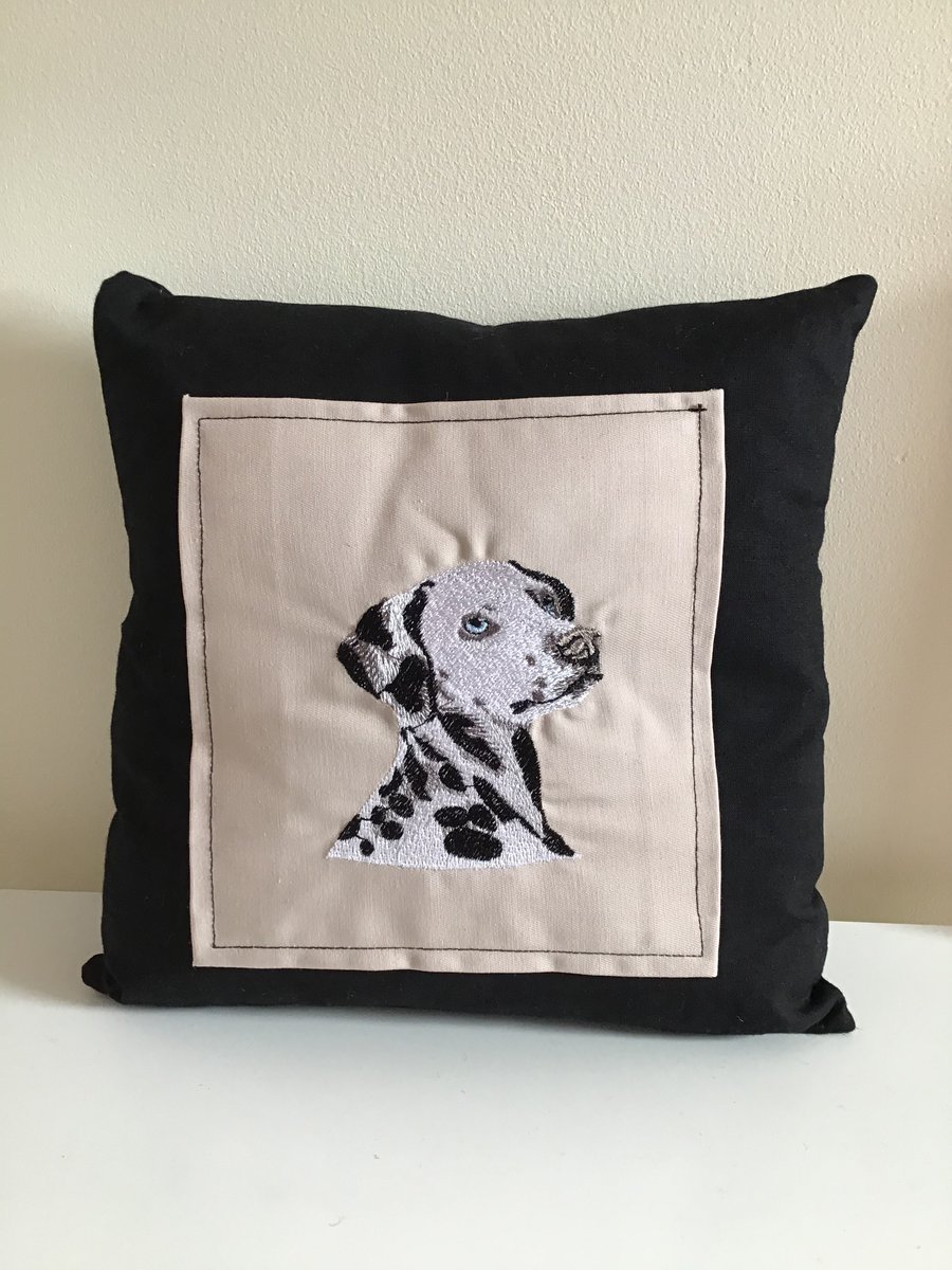 Dalmatian embroidered cushion. 