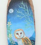 Bran owl by moonlight on wood slice  24 x 8 cm