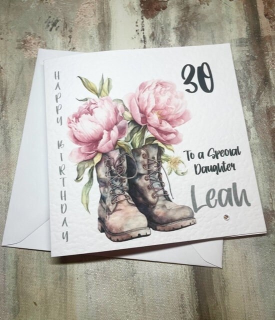 Personalised Floral Birthday Card For Her Peonies and Boots Happy Birthday Card 