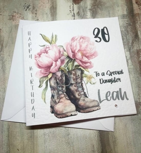 Personalised Floral Birthday Card For Her Peonies and Boots Happy Birthday Card 
