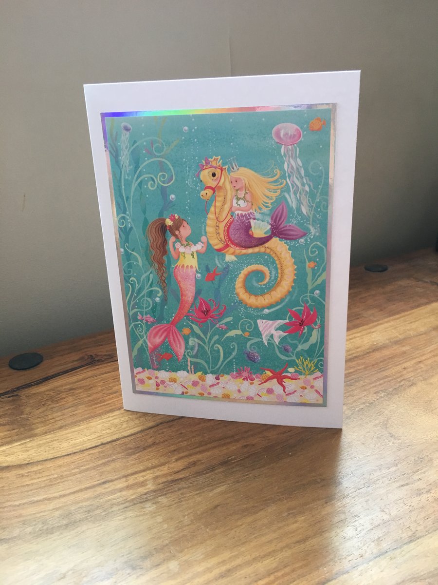Mermaid Birthday Card - Handmade -  Blank Inside