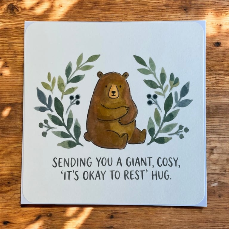 Cosy Bear Greetings Card – Bear Thinking of You Card - Bear Hug Card