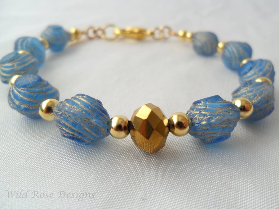 Blue and gold beaded bracelet 