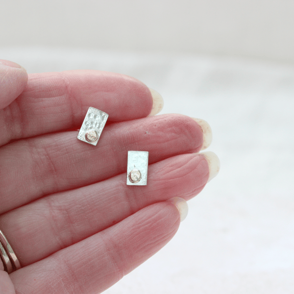 Sterling Silver Rectangle Modern Studs with Gold Accent (hallmarked)