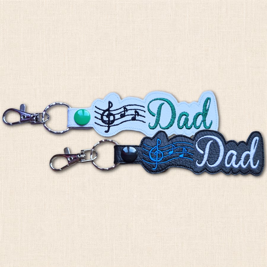 Music Lover Dad Keyring - Embroidered Faux Leather Gift for Dad