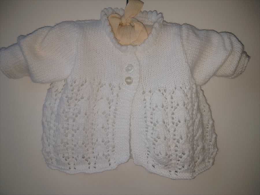 Hand Knitted White Baby Cardigan 