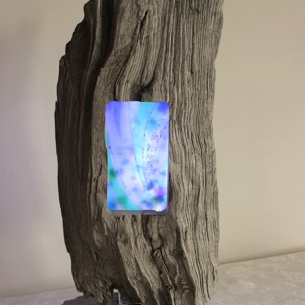 Driftwood & Fused Glass Mood Light (Waves)