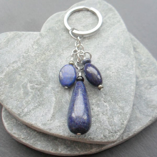 Lapis Lazuli Onyx and Pyrite Gemstone Keyring