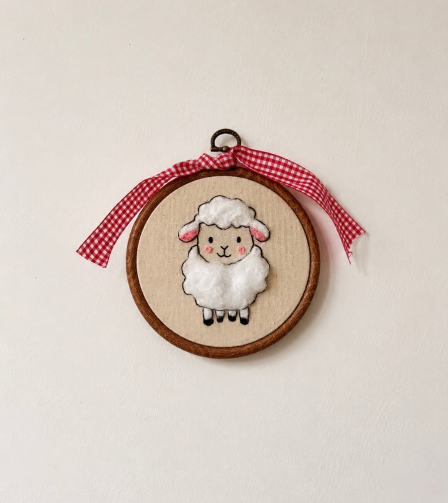 Bashful Lamb Felt Needle Neutral Nursery Wall Art