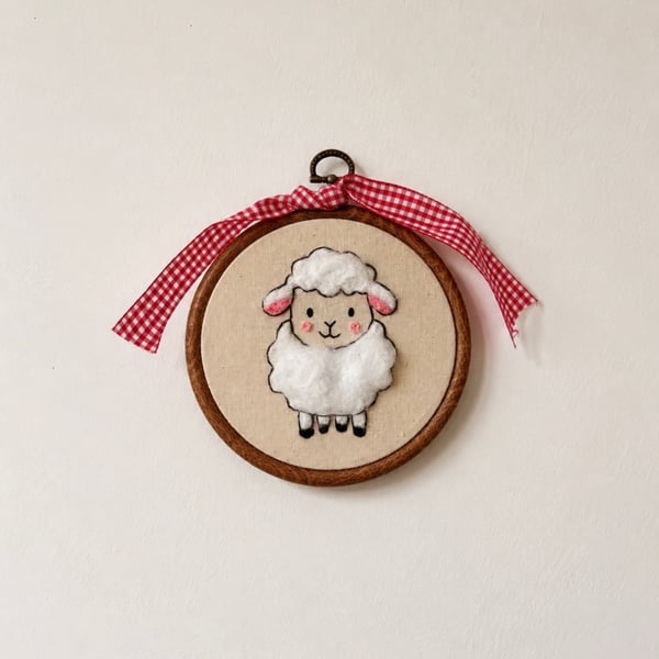 Bashful Lamb Embroidery Hoop Art - Nursery Wall Decor - Handmade Baby Room Decor