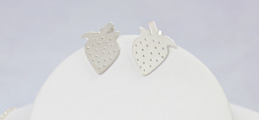 Summer Strawberry Silver Stud Earrings