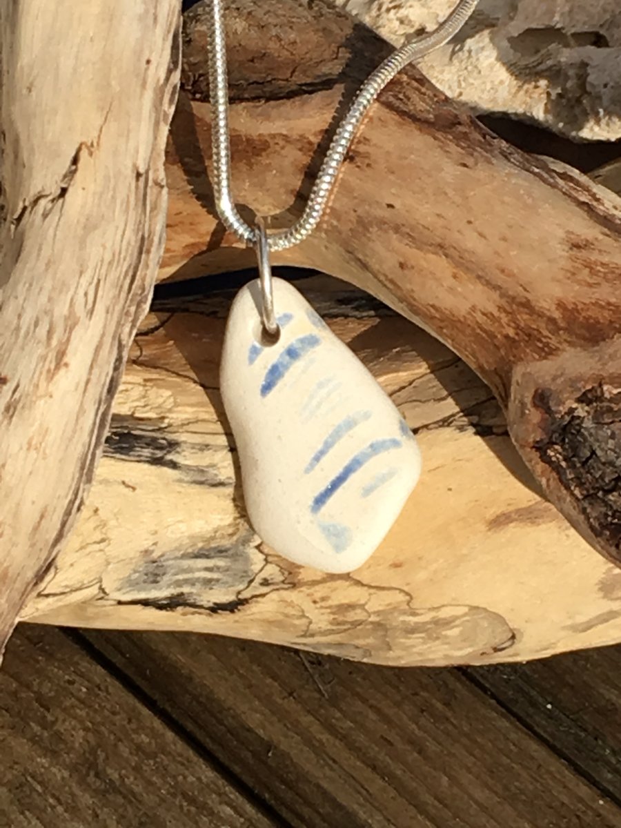 Beach Pottery & Sterling Silver Pendant