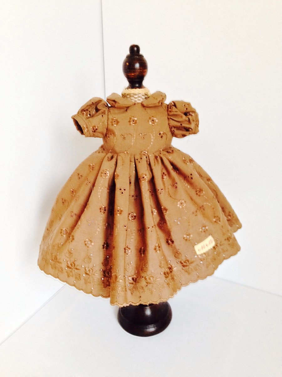 Brown flower embroidered dress to fit a 42 cm doll