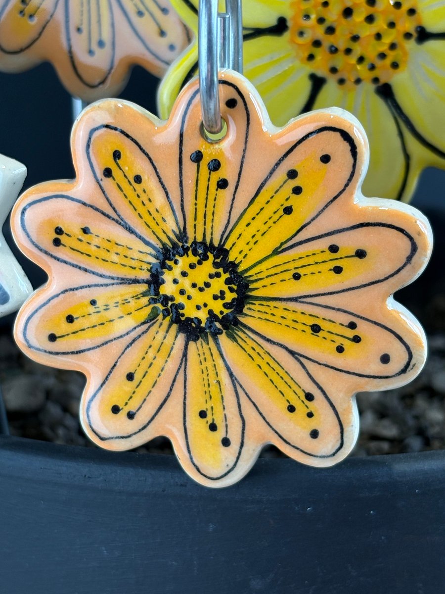 Handmade Stoneware Ceramic Flower Stake - Orange