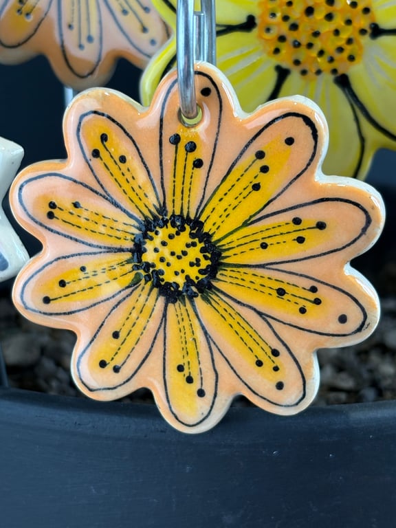 Handmade Stoneware Ceramic Flower Stake - Orange