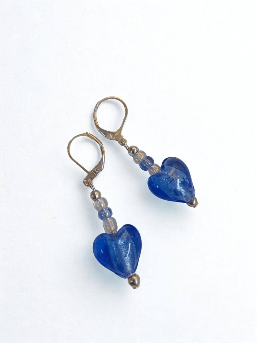 Blue Hearts of Glass Earrings