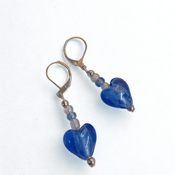 Blue Hearts of Glass Earrings