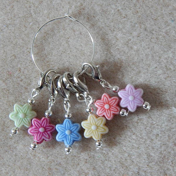 Crochet Stitch Markers Set of 6 Flowers