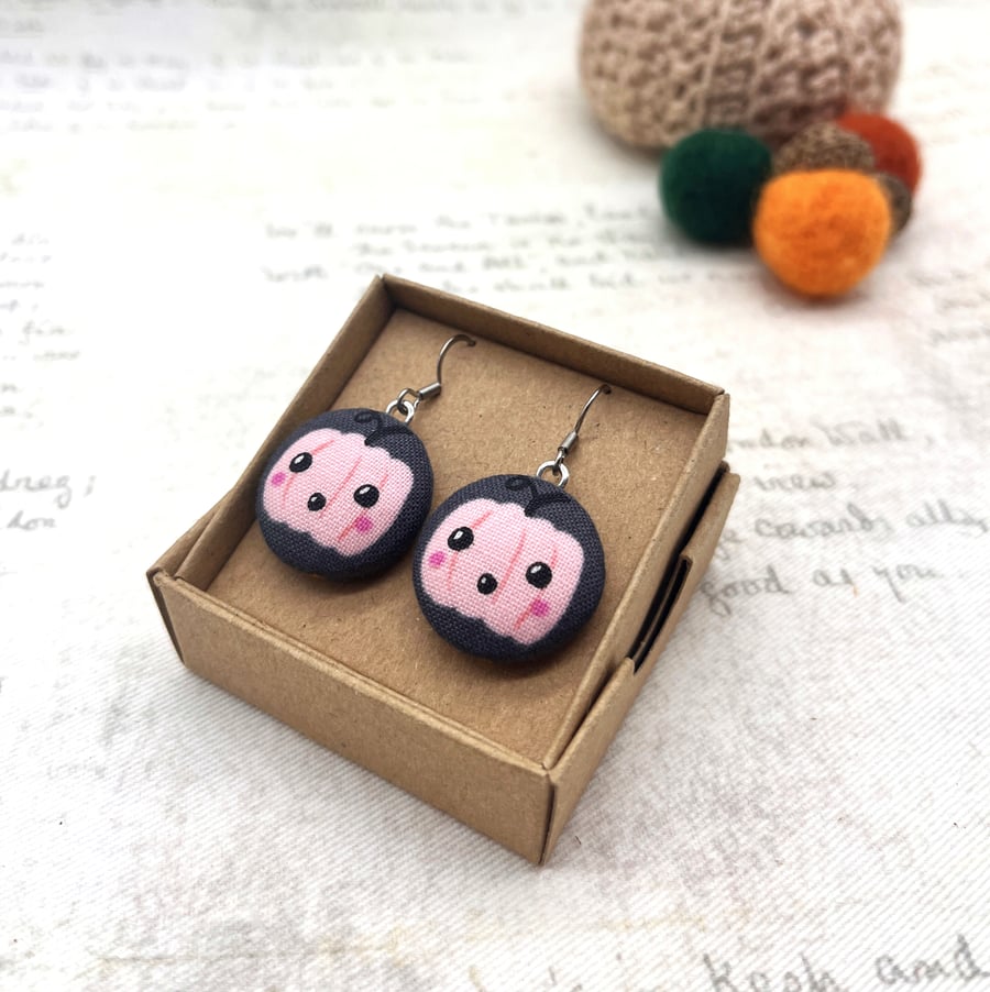 Pastel pink pumpkin fabric dangle earrings Halloween jewellery