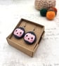 Pastel pink pumpkin fabric dangle earrings Halloween jewellery - Image 1