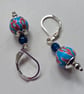 Dainty Polymer Clay Bead & Faceted Dyed Blue Agate Silver Plate Earrings - Image 2
