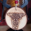 Pyrography Celtic knotwork wood slice hanging decoration