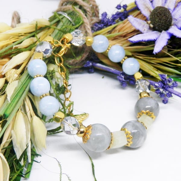 Aquamarine Memory Wire Beaded Bracelet