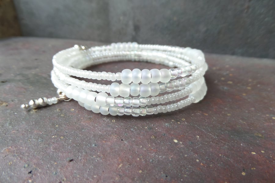 White Frosted Beaded Bangle