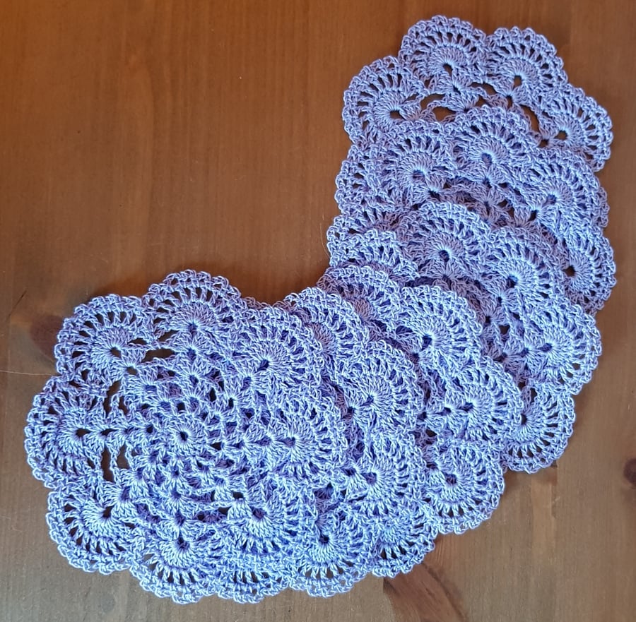 SET of 6 COTTON COASTERS in LILAC - LOVELY CROCHET DESIGN 10.5cm