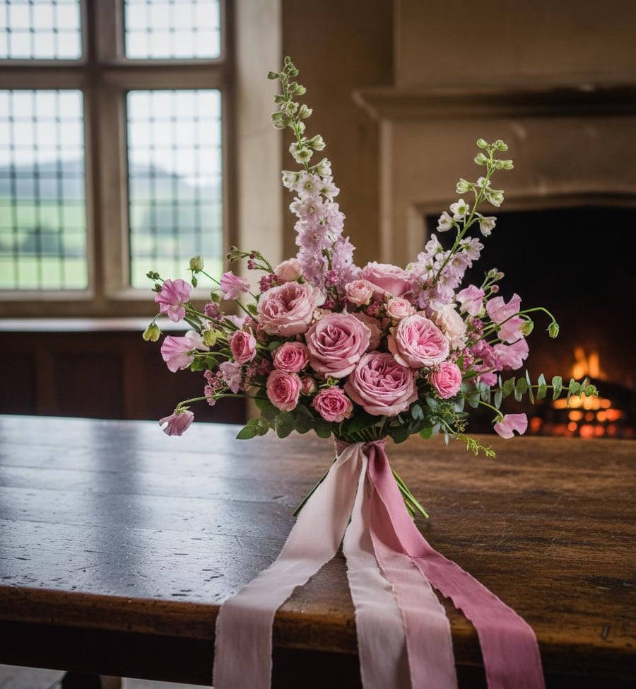 Hand Dyed Habotai Silk Ribbon: Vintage Rose Pink Bridal Bouquet