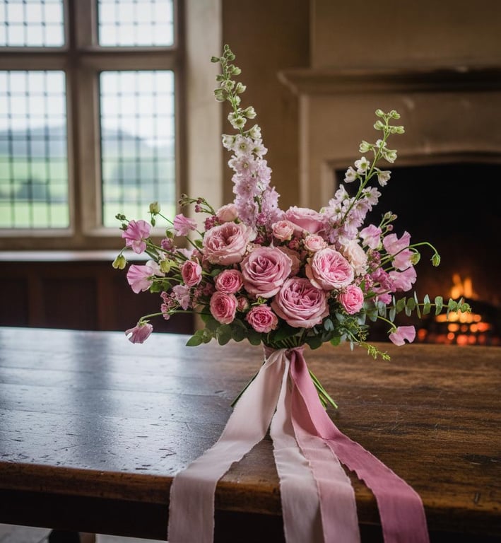 Hand Dyed Habotai Silk Ribbon: Vintage Rose Pink Bridal Bouquet