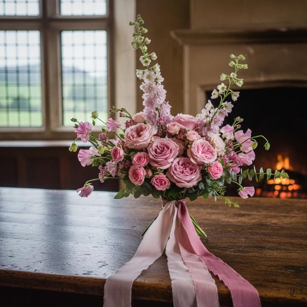 Hand Dyed Habotai Silk Ribbon: Vintage Rose Pink Bridal Bouquet