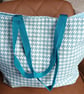 Bucket Bag Blue And White Dogtooth Design, With Fastener. Tote Bags. - Image 1