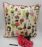 Crazy cats 16" cushion cover with pink bobble trim, free uk delivery.    - Image 4