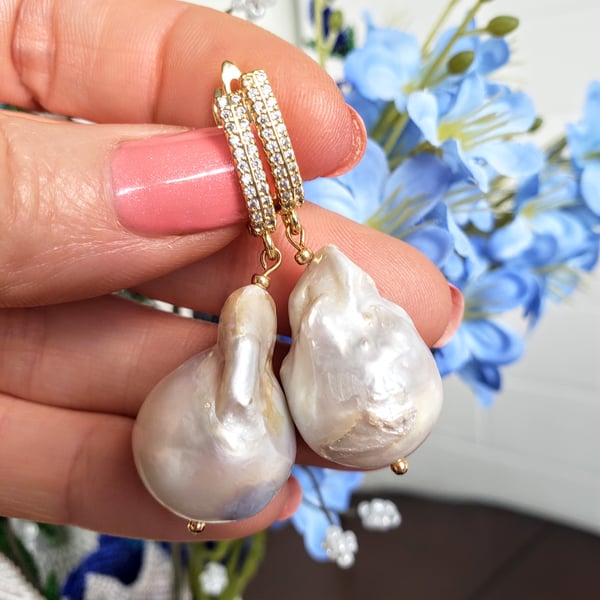 Baroque Pearl 18K Gold Plated Earrings Wedding Gift For Her