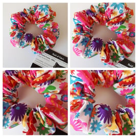 Hair scrunchie in flower power fabric. Free uk delivery. 3 for 2 offer 
