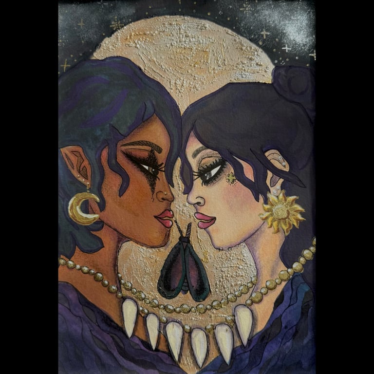 'Til Death - Original A4 Sapphic Dark Fantasy Celestial Skull Illusion Art