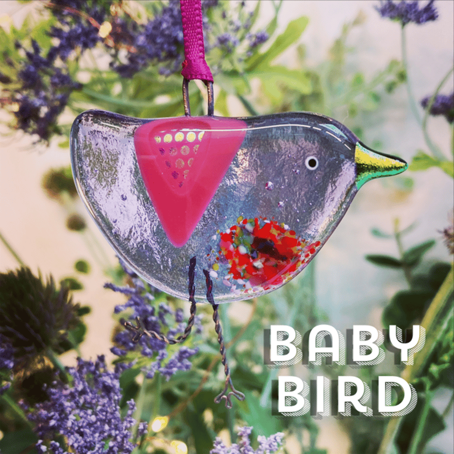 BABY Fused Glass Lilac Bird