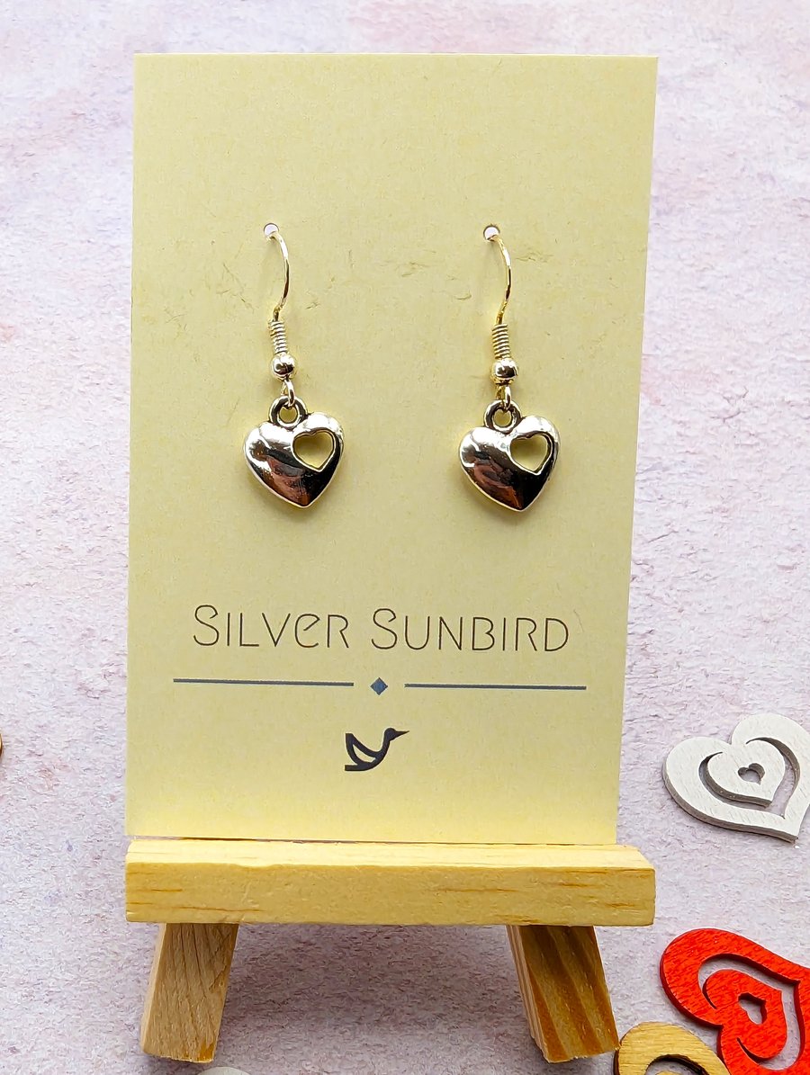 Silver Heart Dangle Earrings, made with 925 Sterling Silver Earring Hooks