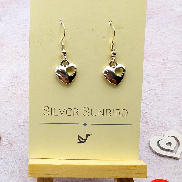 Silver Heart Dangle Earrings, made with 925 Sterling Silver Earring Hooks