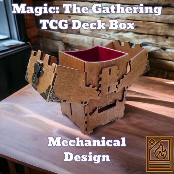 Magic:The Gathering Handmade Wooden MTG Deck Box: Mechanical Design felt Lined